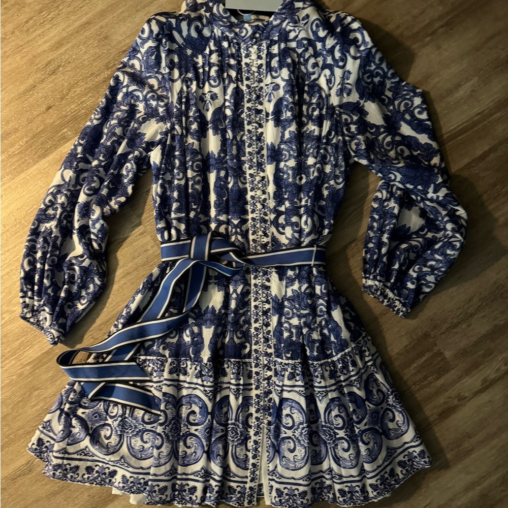 Antonio Melani Blue and White Patterned Dress